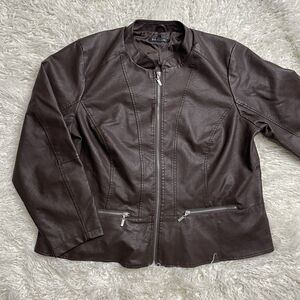 Baccini Faux Leather Jacket Wine Brown Size 2X